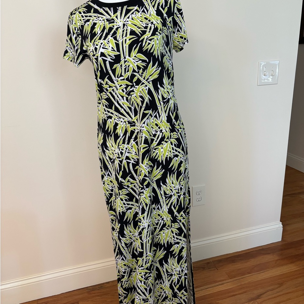 Michael Kors Black and Green Leaf Maxi Dress